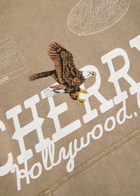 Cherry Los Angeles Hollywood Logo Hooded Cotton Sweatshirt Tan