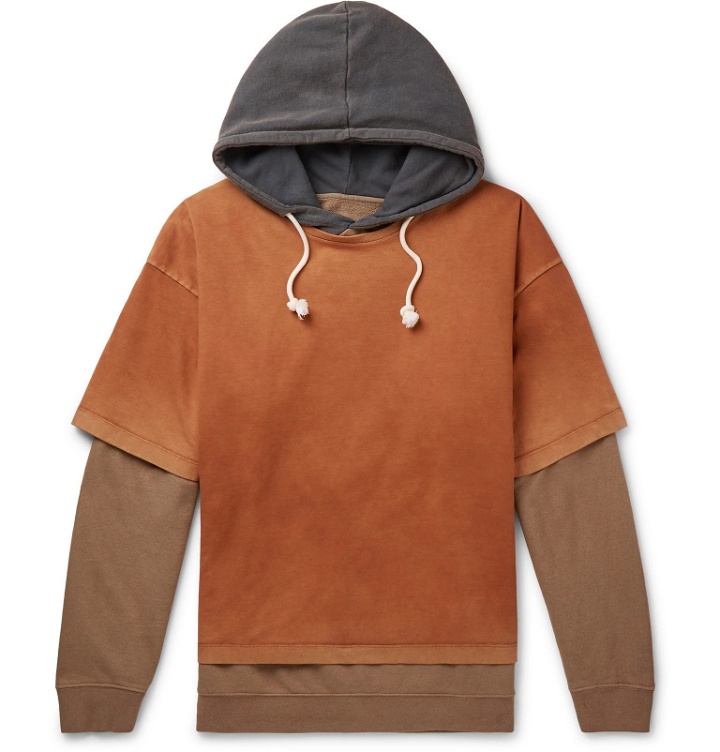 Photo: Maison Margiela - Oversized Layered Garment-Dyed Loopback Cotton-Jersey Hoodie - Brown
