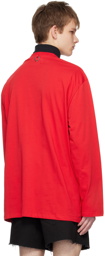 Raf Simons Red Embroidered Long Sleeve T-Shirt