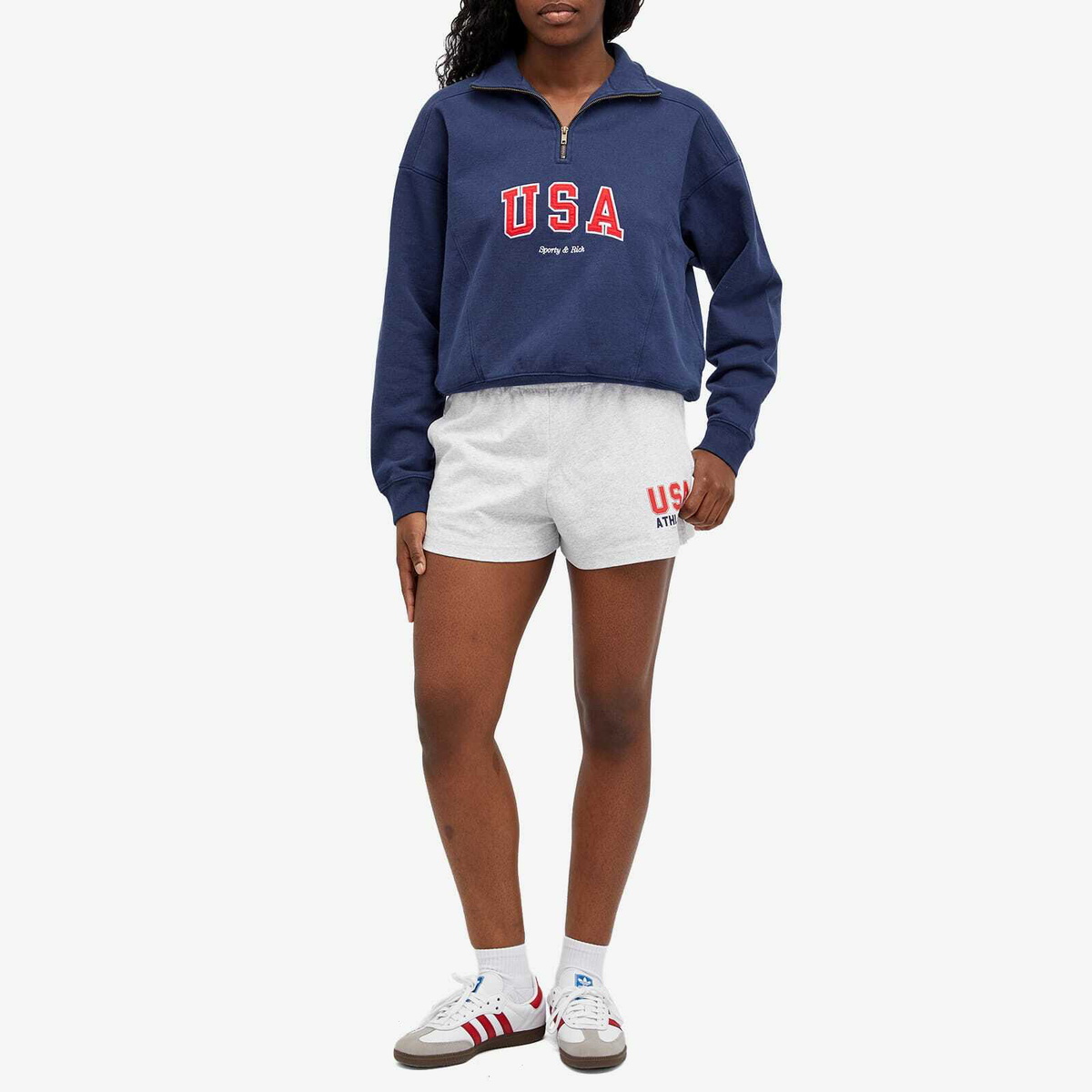 Sporty & Rich Women's USA Quarter Zip in Navy Sports Red
