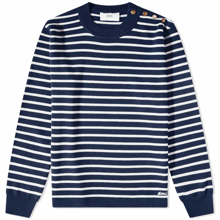 Photo: AMI Men's Striped Crew Knit in Nautic Blue/White