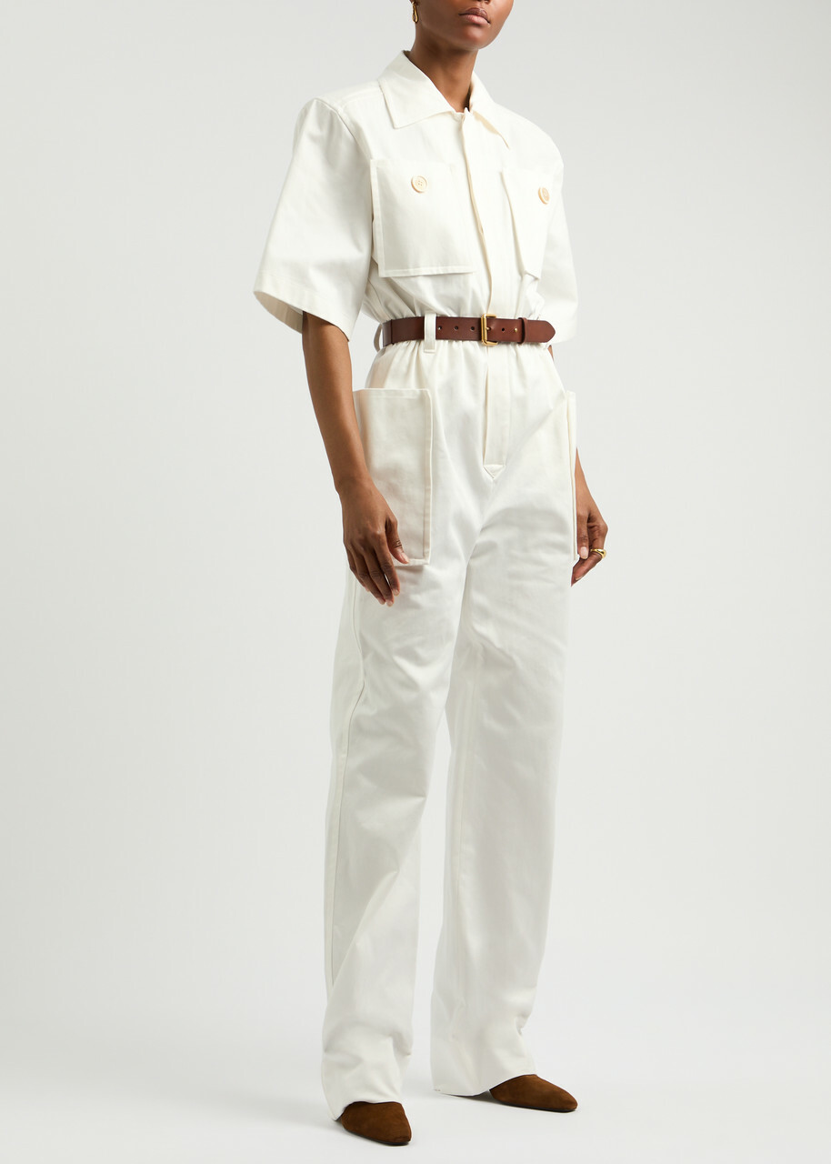 Saint Laurent Women's White Belted Cotton Jumpsuit Size 38 (UK10 / S), Cotton-Twill One-Piece