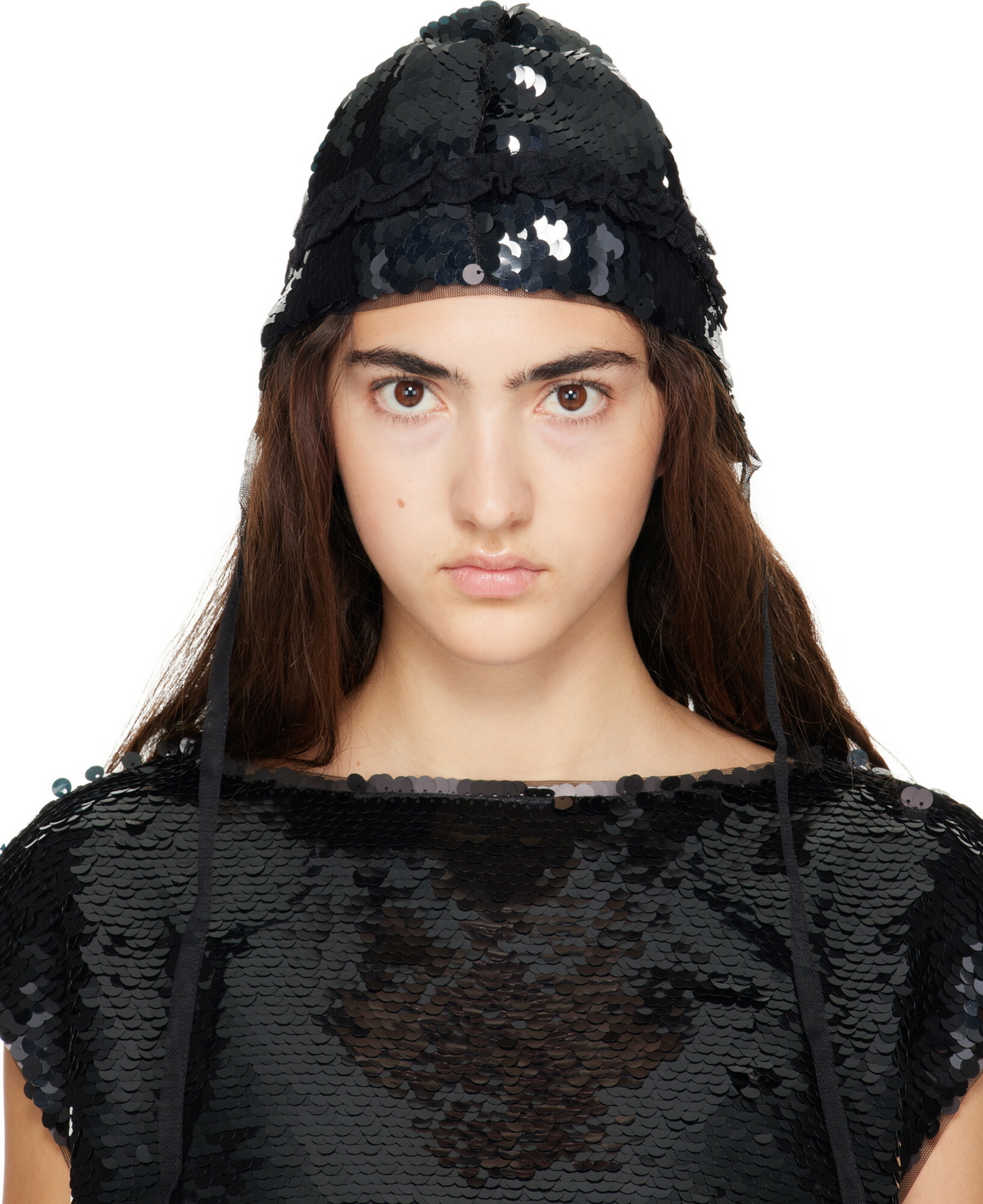Simone Rocha Black Sequin Bonnet