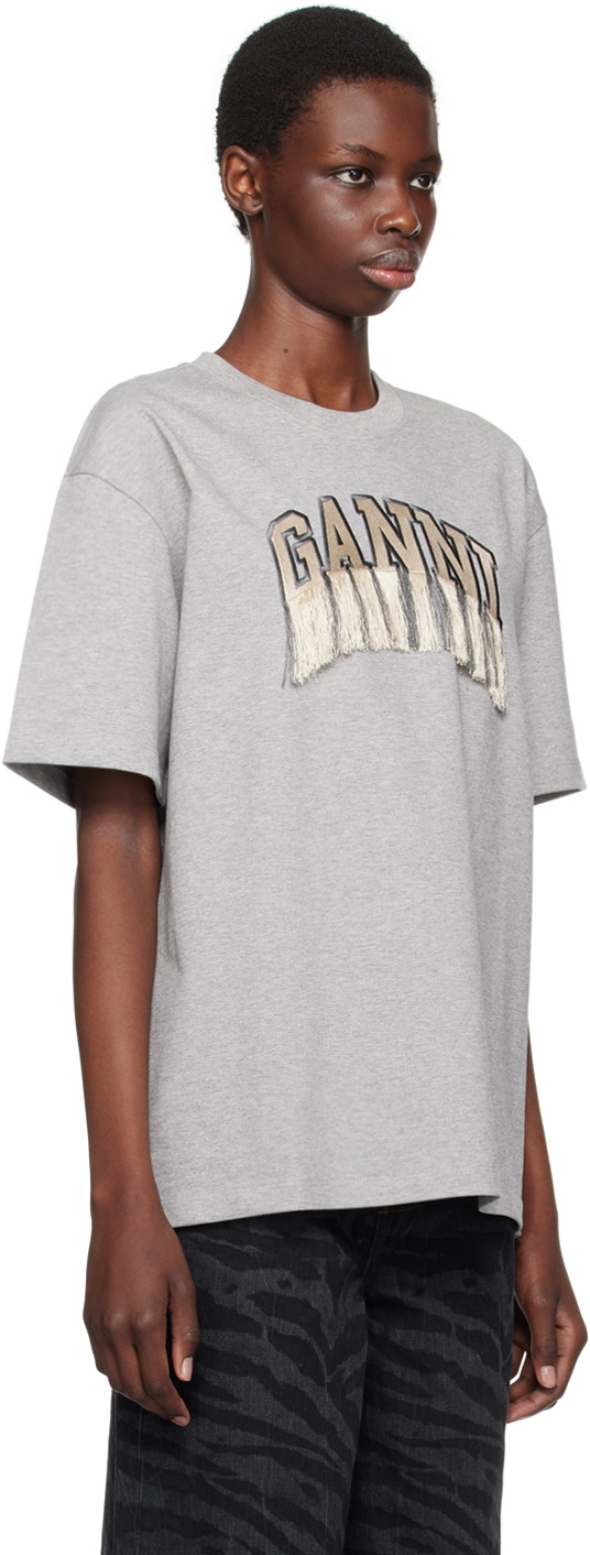 【関税&送料込】Ganni Ganni Slate Cotton T-Shirt GANNI logo-print Organic Cotton T-shirt | Grey | FARFETCH