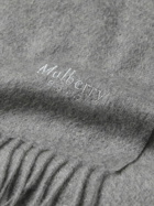 Mulberry - Fringed Logo-Embroidered Cashmere Scarf
