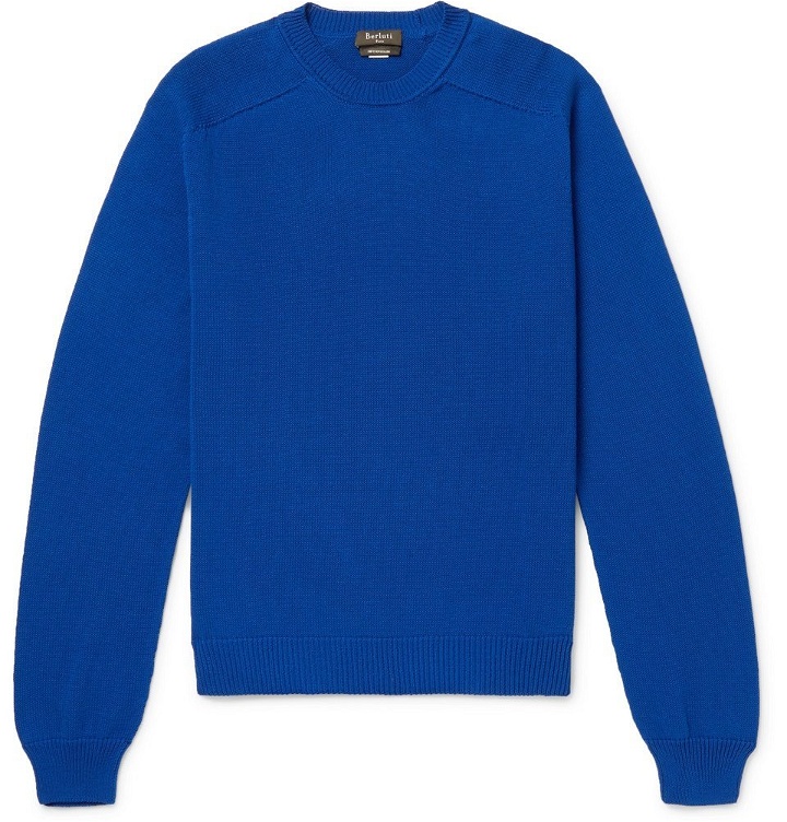 Photo: Berluti - Cotton and Mulberry Silk-Blend Sweater - Men - Blue