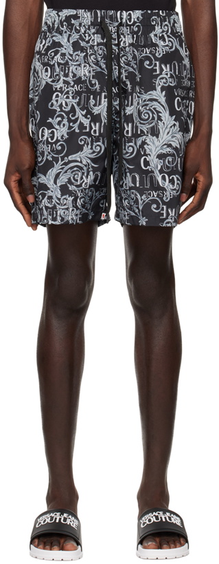Photo: Versace Jeans Couture Black & Gray Printed Swim Shorts
