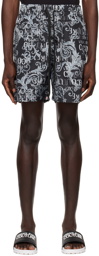 Versace Jeans Couture Black & Gray Printed Swim Shorts