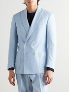 Mr P. - Double-Breasted Virgin Wool, Linen and Silk-Blend Suit Jacket - Blue