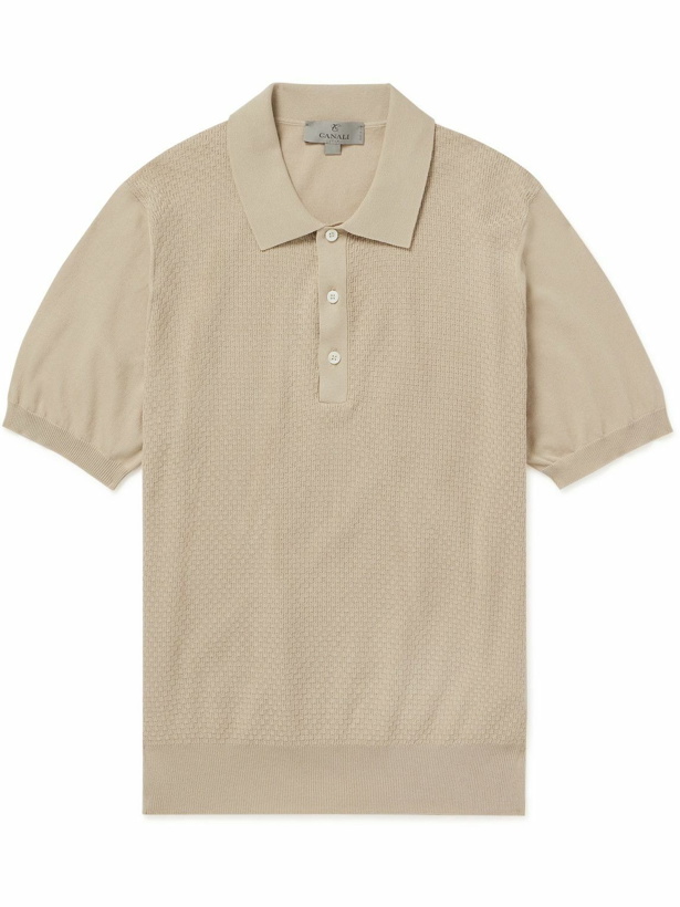 Photo: Canali - Textured-Cotton Polo Shirt - Neutrals
