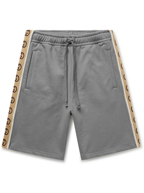 Photo: Gucci - Webbing-Trimmed Cotton-Jersey Shorts - Gray