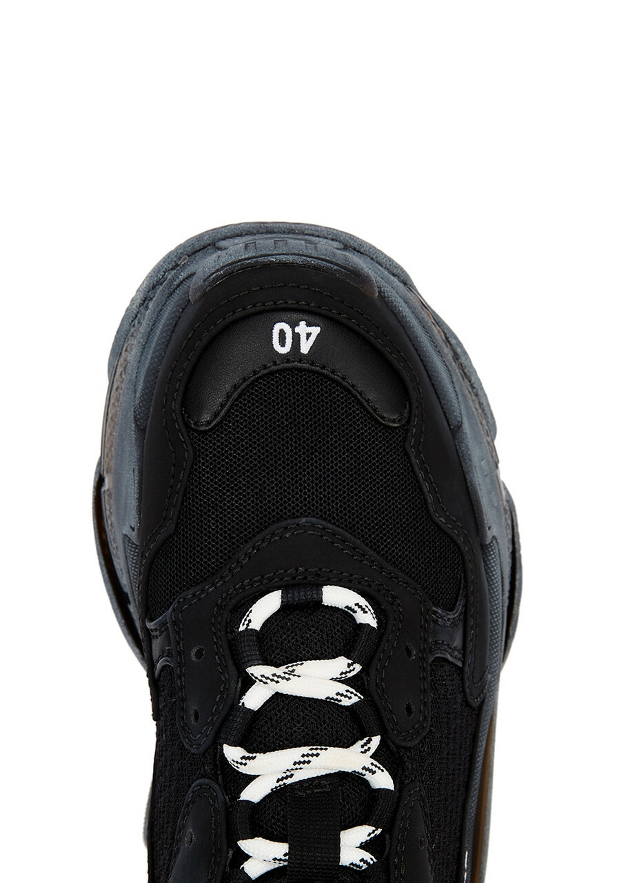 Balenciaga Triple S Black Panelled Sneakers, Sneakers, Black, Mesh