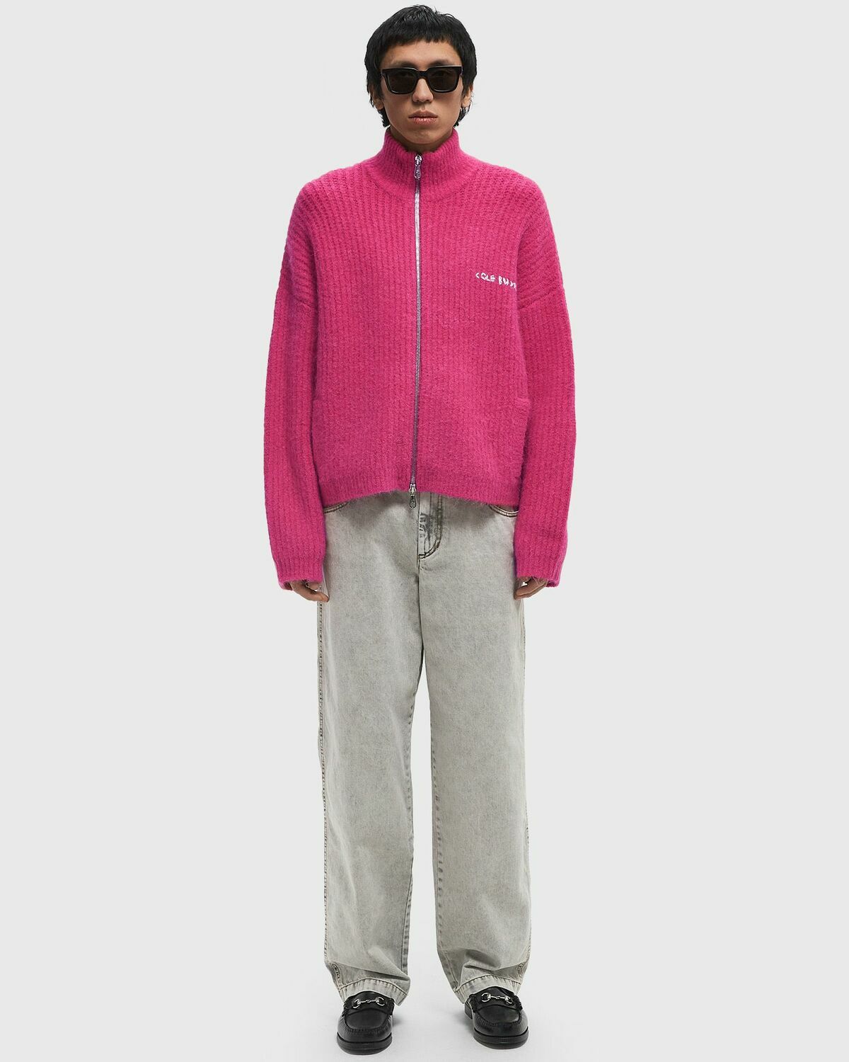 Cole Buxton EMBROIDERED RIB KNIT ZIP THROUGH pink Mens Pullovers/Zippers & Cardigan