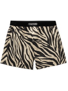 TOM FORD - Velvet-Trimmed Zebra-Print Stretch-Silk Satin Boxer Shorts - Black