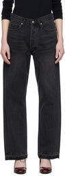 TONYWACK Black Frayed Hem Loose Straight Denim Jeans