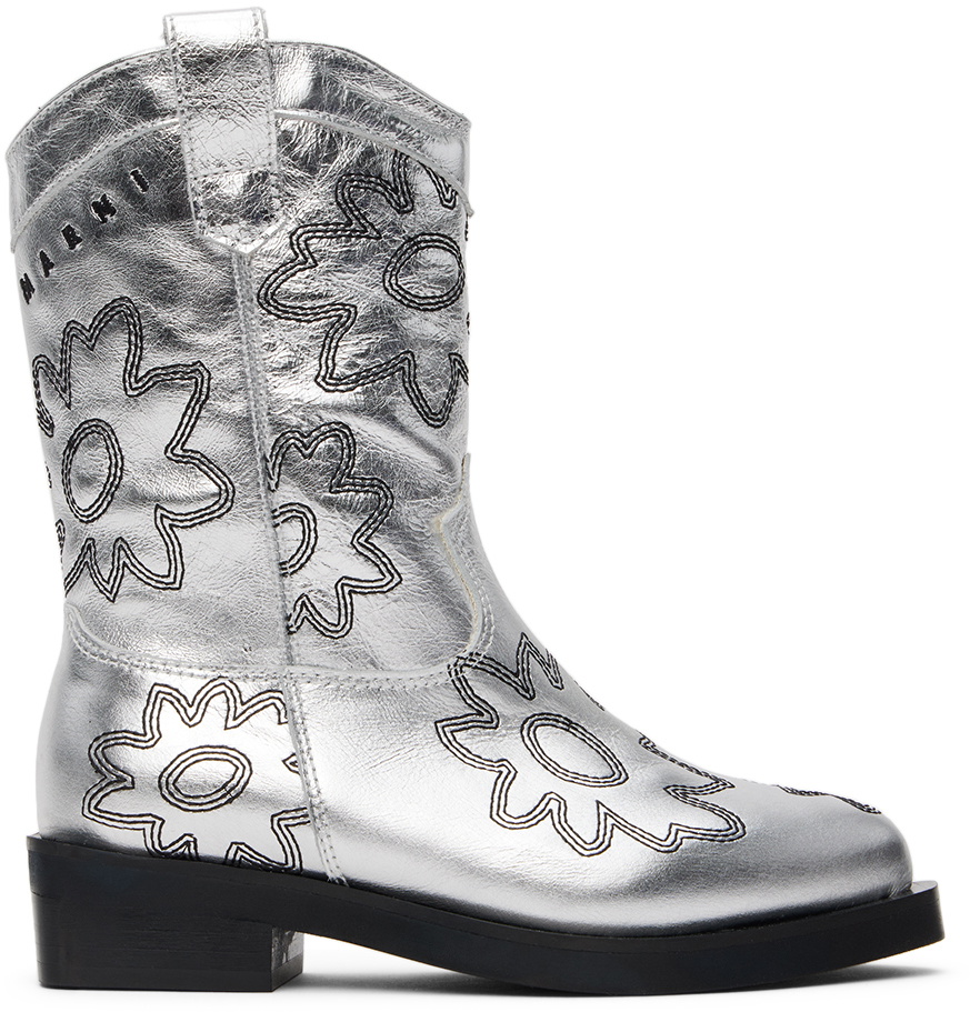 Marni Kids Silver Cowboy Boots