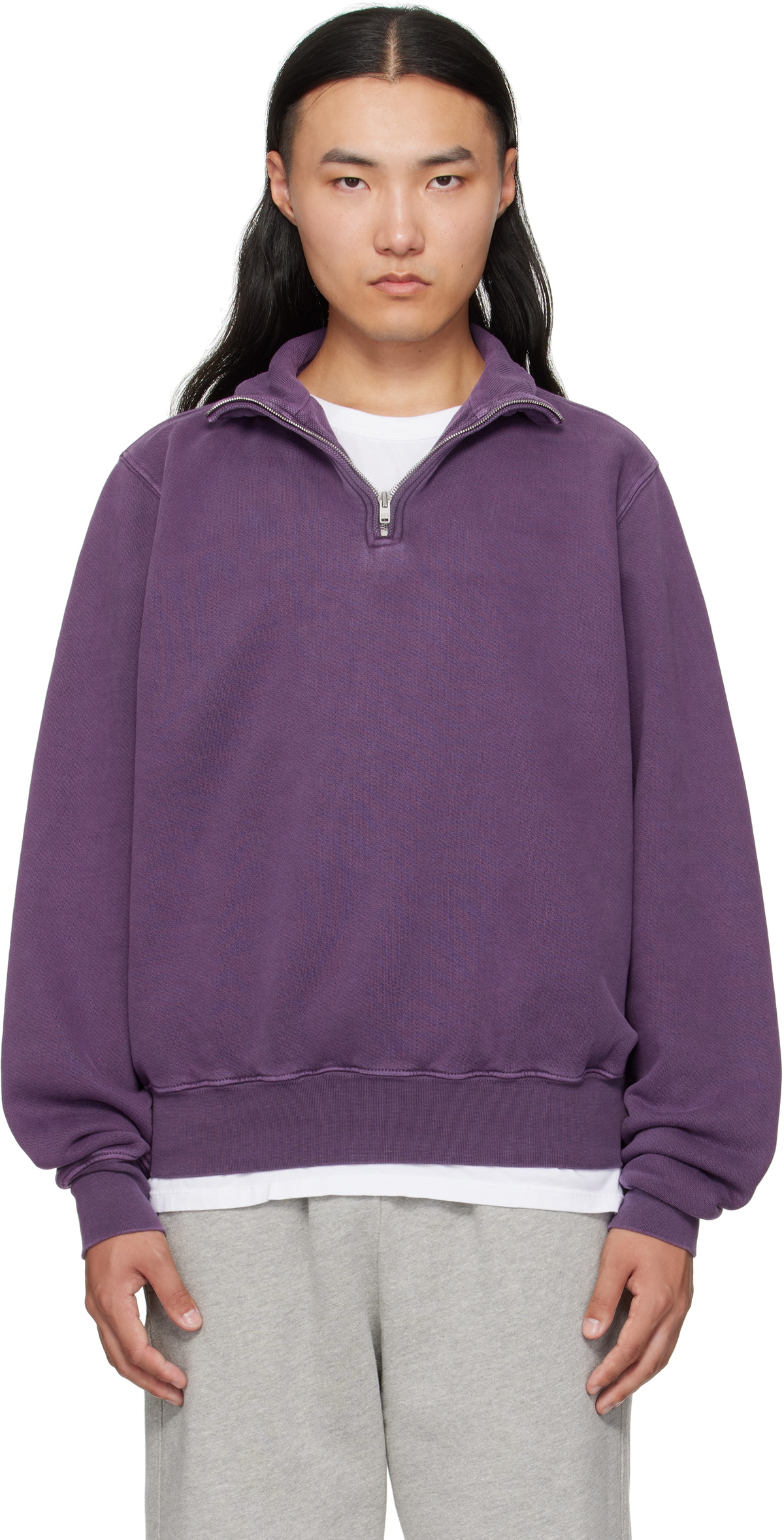 Les Tien Purple Heavyweight Banded Yacht Sweatshirt