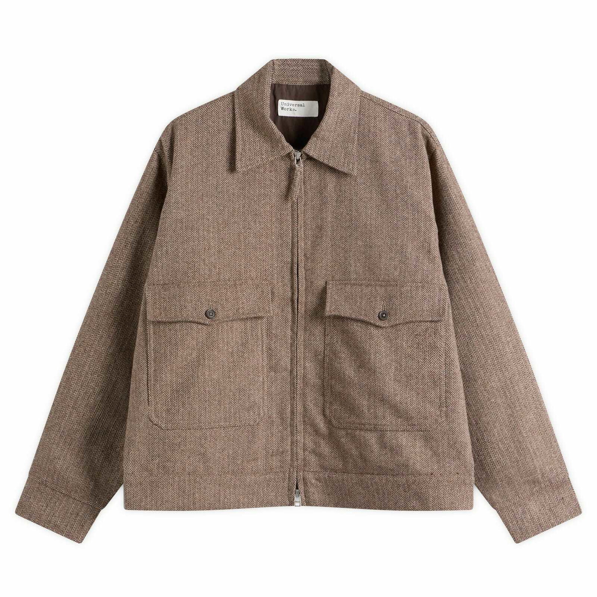 Universal Works Men's Wool Herringbone S130 Jacket in Brown