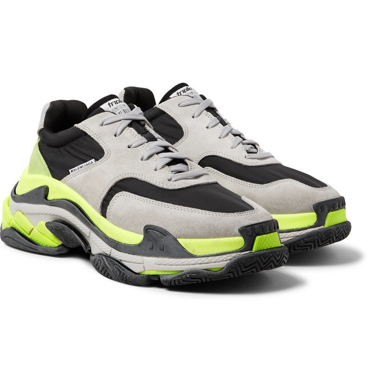 Photo: Balenciaga - Triple S Nylon, Suede and Leather Sneakers - Men - Light gray