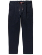 Moncler - Pleated Shell-Trimmed Cotton-Blend Twill Drawstring Trousers - Blue