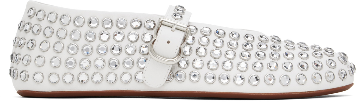 ALAÏA White Strass Ballerina Flats