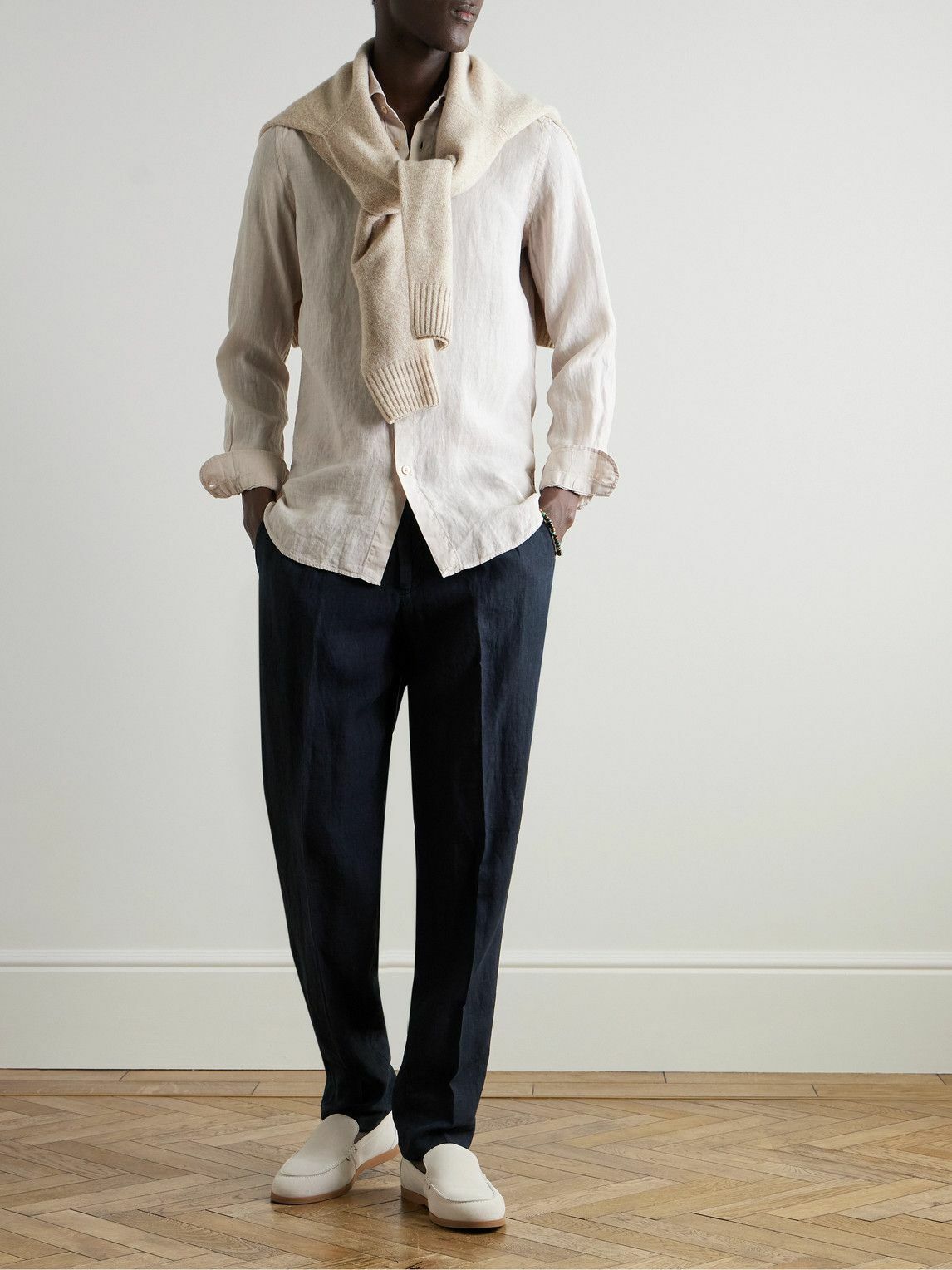 Boglioli - Straight-Leg Pleated Linen Trousers - Blue