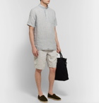 Onia - Josh Button-Down Collar Striped Slub Linen Half-Placket Shirt - Navy