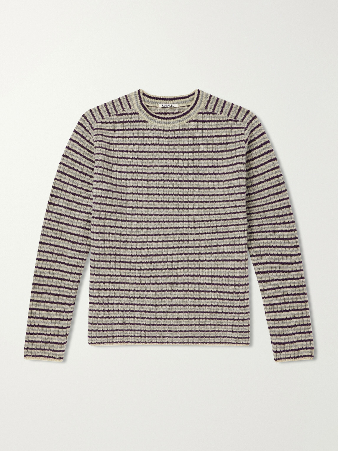 Auralee - Striped Ribbed Wool and Cashmere-Blend Sweater - Purple