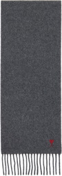 AMI Paris Gray Wool Ami De Coeur Scarf