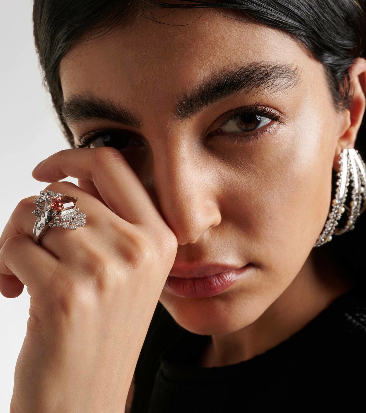 Ananya 18kt white gold ring with diamonds and tourmaline