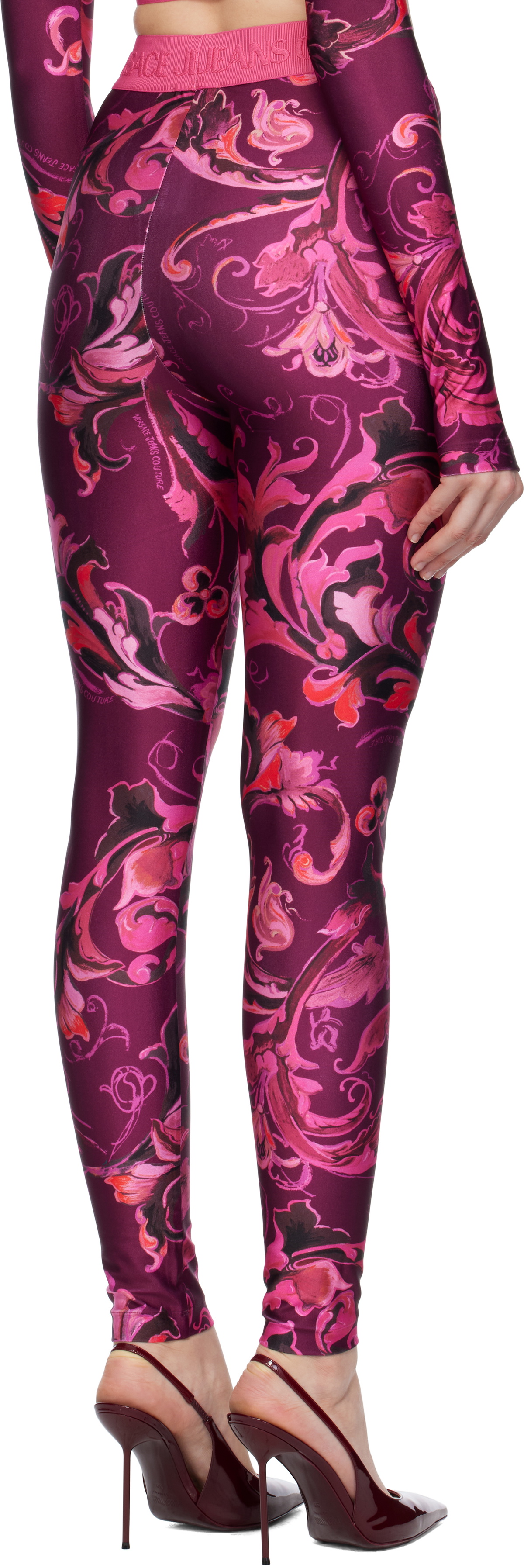 Versace Jeans Couture Pink & Purple Lycra Barocco Leggings