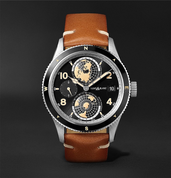 Photo: Montblanc - 1858 Geosphere Automatic 42mm Stainless Steel, Ceramic and Leather Watch, Ref. No. 119286 - Black