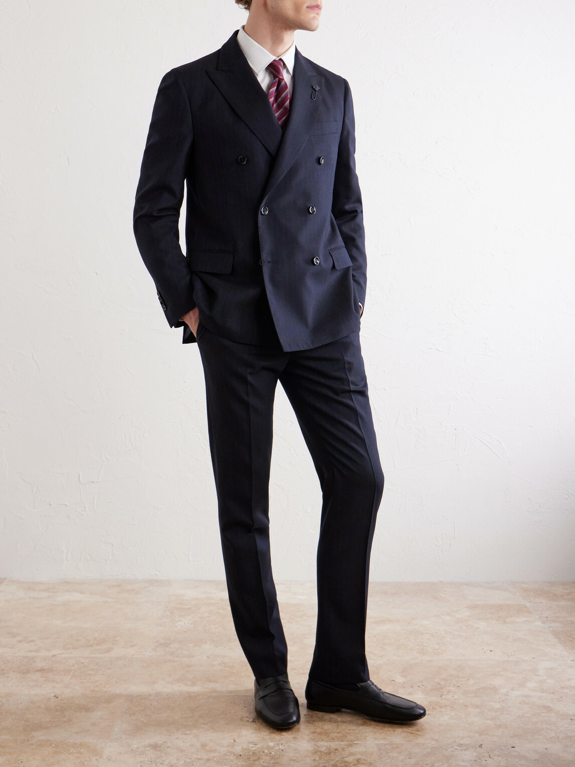 Lardini - Double-Breasted Pintriped Wool Suit Jacket - Blue