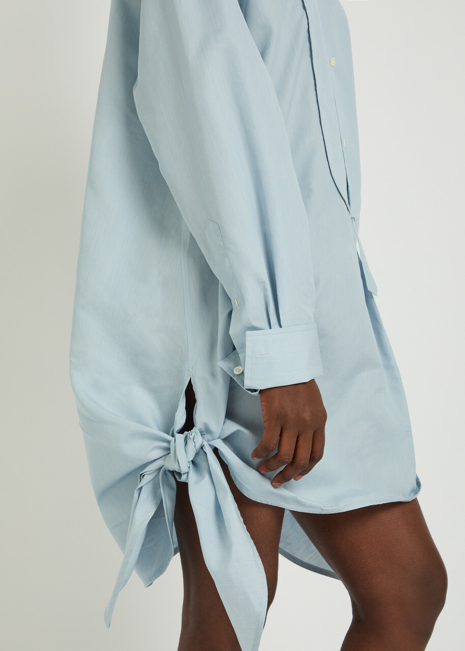 JW Anderson Knotted Cotton-blend Mini Shirt Dress Light Blue