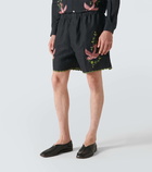 Bode Rosefinch embroidered linen Bermuda shorts