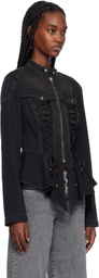 Versace Jeans Couture Black Lace-Up Denim Jacket
