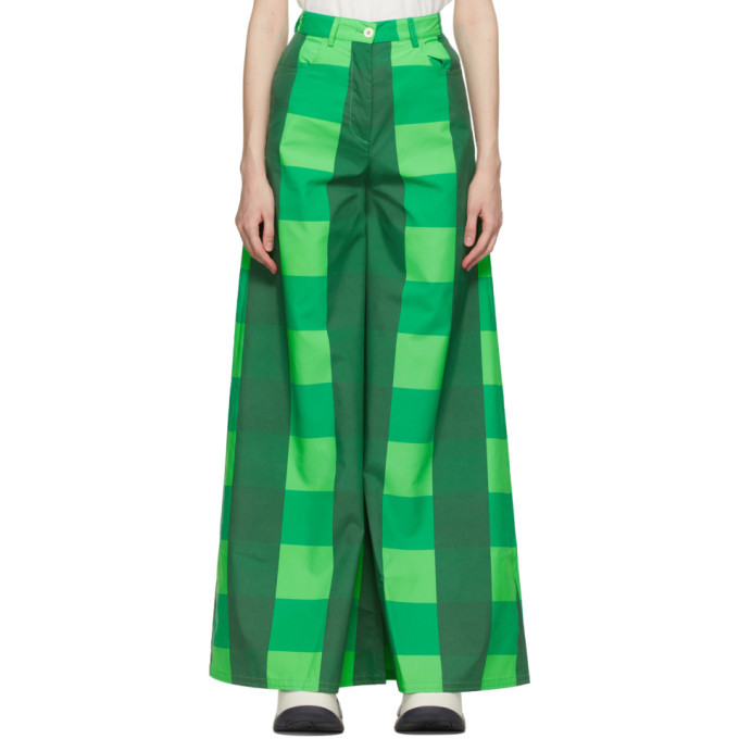 Photo: Sunnei Green Taffeta Check Trousers