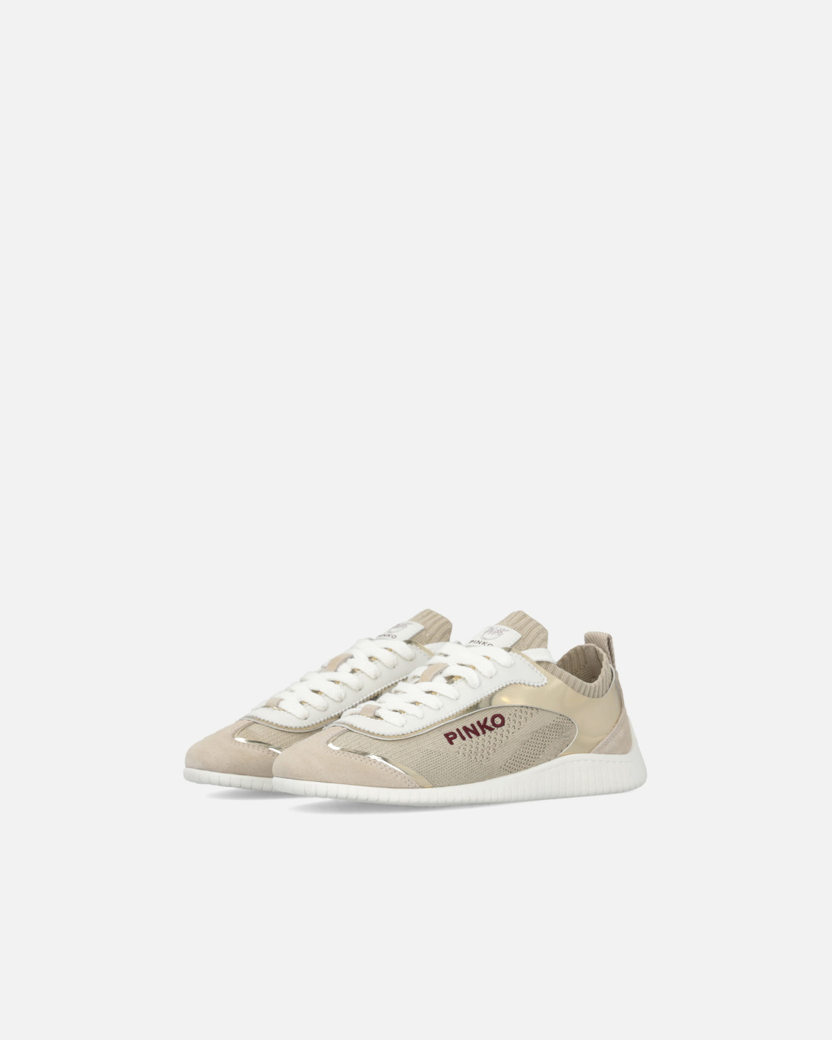 Pinko Knit Low Top Sneakers With Mirror Finish Inserts Platinum