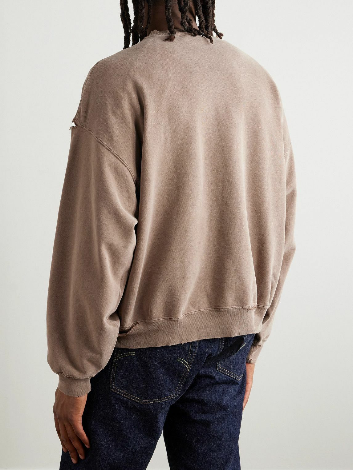 Remi Relief - Distressed Cotton-Jersey Sweatshirt - Brown