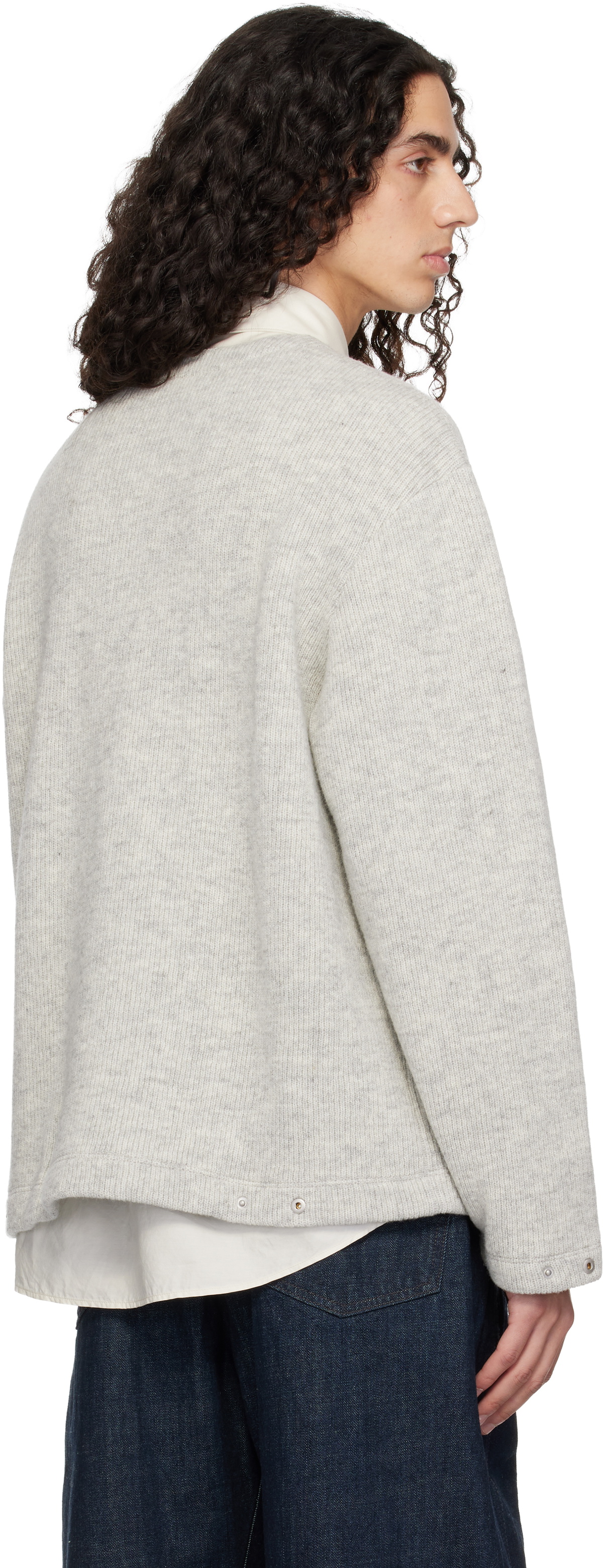 Lady White Co. Gray V-Neck Snap Sweater