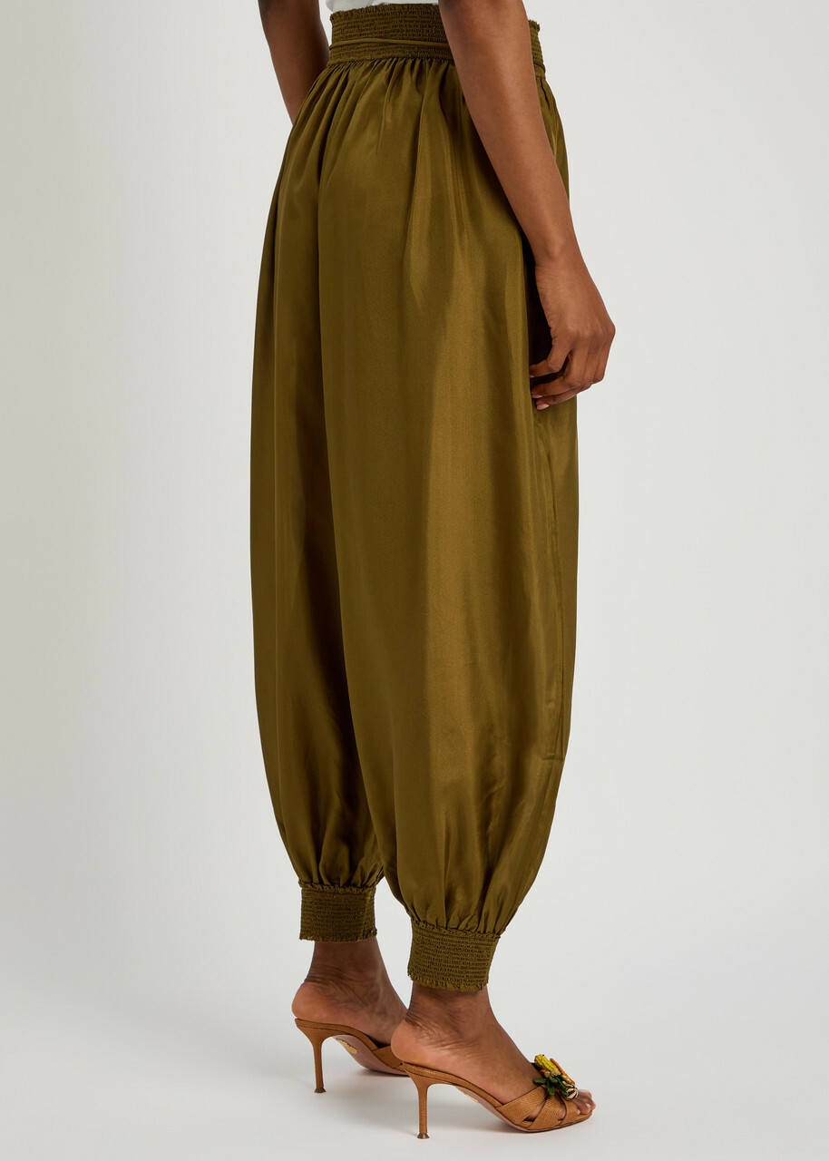 Zimmermann Mohon Cuffed Silk Trousers Olive