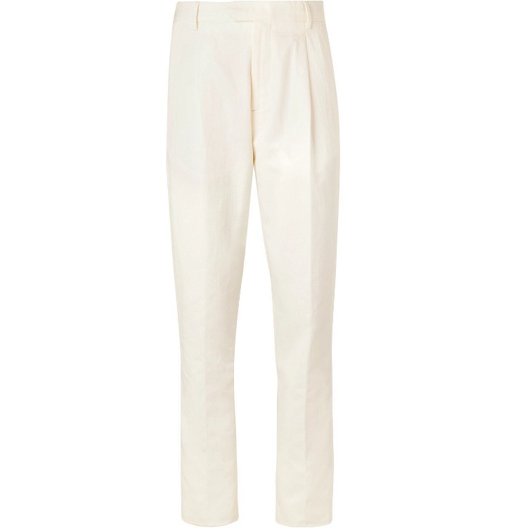 Photo: Caruso - Cream Cotton, Linen and Silk-Blend Suit Trousers - Neutrals
