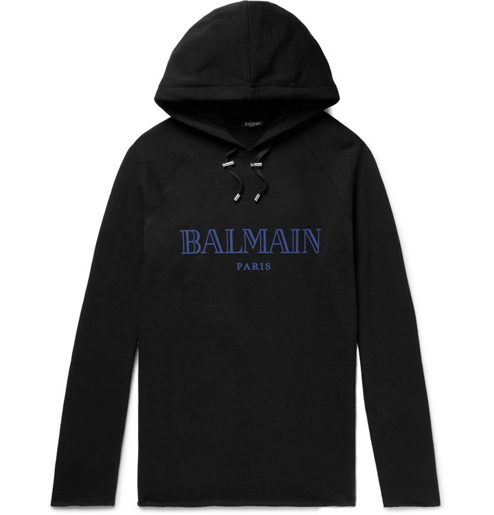 Photo: Balmain - Logo-Print Loopback Cotton-Jersey Hoodie - Men - Black