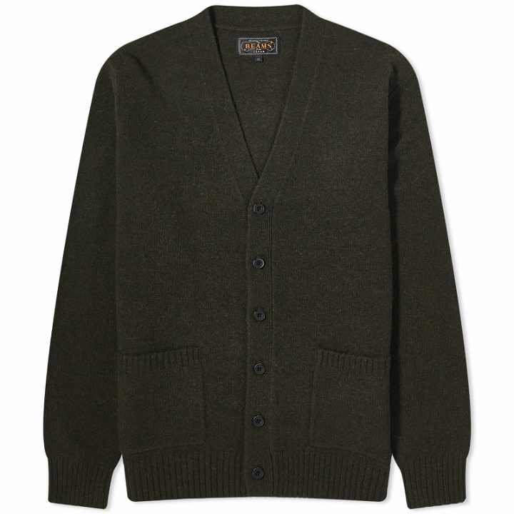 Photo: Beams Plus Men's 7G Elbow Patch Cardigan in Olive