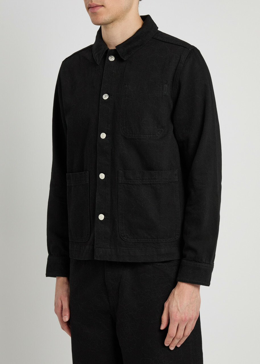 Les Deux Layton Subtle Flower Print Denim Jacket Black