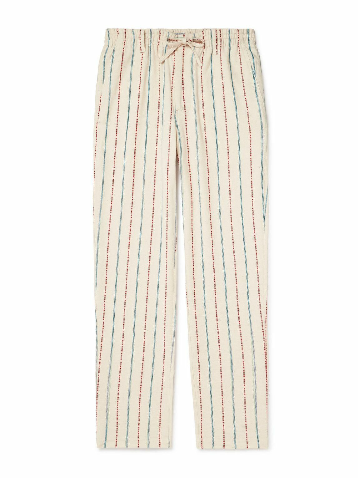 Kardo - Striped Straight-Leg Cotton-Canvas Drawstring Trousers - Green