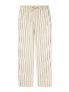 Kardo - Striped Straight-Leg Cotton-Canvas Drawstring Trousers - Green