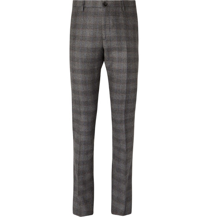 Photo: Etro - Grey Slim-Fit Prince of Wales Checked Wool Trousers - Gray