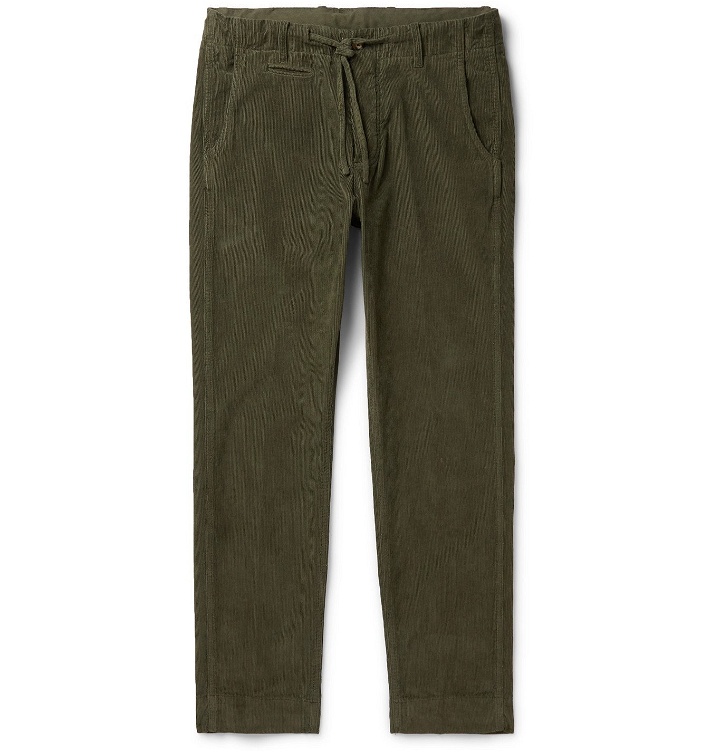 Photo: MAN 1924 - Tomi Slim-Fit Tapered Cotton-Corduroy Drawstring Trousers - Green
