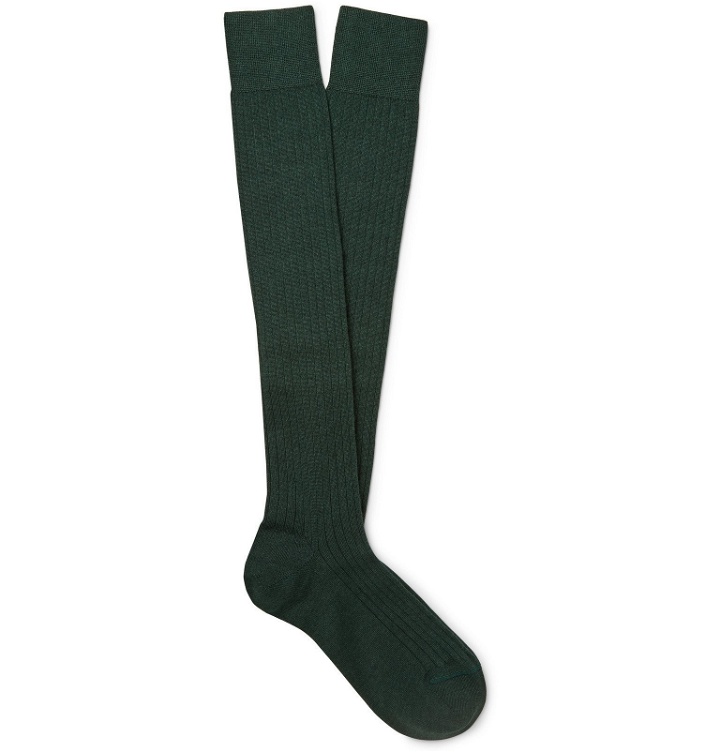 Photo: Charvet - Ribbed Cashmere, Wool and Silk-Blend Over-the-Calf Socks - Green
